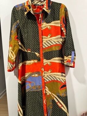 Zara Red, Olive & Black Button-Front Midi Shirt Dress